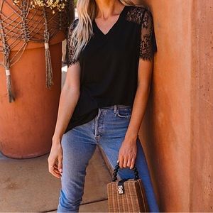 Lace Sleeve Tee -XL